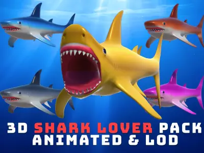 3D Shark lover Animation LOD Pack Low-poly 3D model