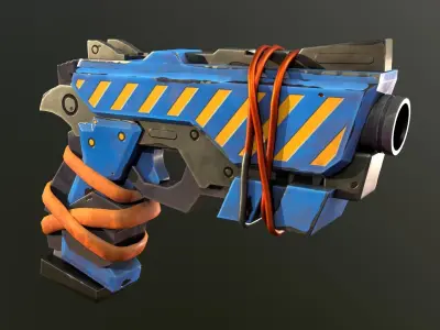 Stylized Hand painted PBR Pistol Low-poly 3D model