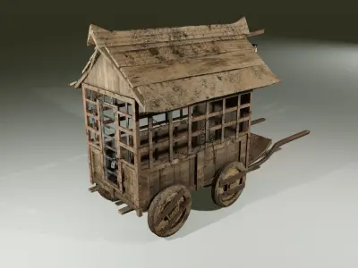 Medieval Horse Cage Cart  LP 3D model prisoner carriage Low-poly 3D model