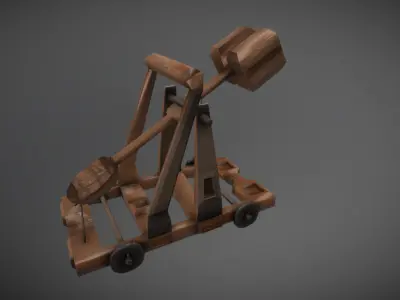 Trebuchet wooden catapult Low-poly 3D model
