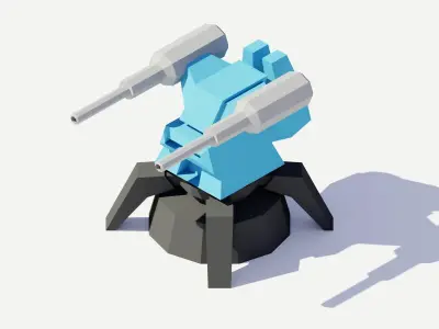 Low Poly Turret Weapons Low-poly 3D model