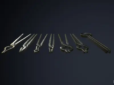 Medieval Metal Blacksmith Tongs and Grippers Low-poly 3D model