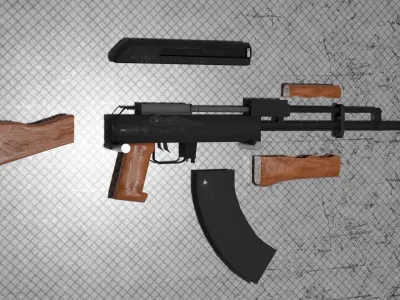 ak 47 and a steel wall 3D model