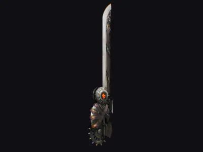 Sword Mechanical Cutting Gear Wheel Dagger Iron Blade Saber Low-poly 3D model