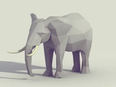 Low Poly Elephant with tusks Low-poly 3D model
