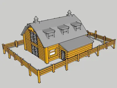 Countryside Barn with Fence by Outland Models 3D Printable  3D print model