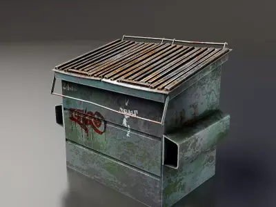 Dumpster trash can with grill on top Low-poly 3D model