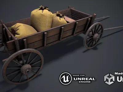 Wooden cart 3d model Low-poly 3D model purchase