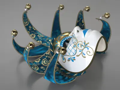 Blue Venetian Full Face Masquerade Mask 3D model