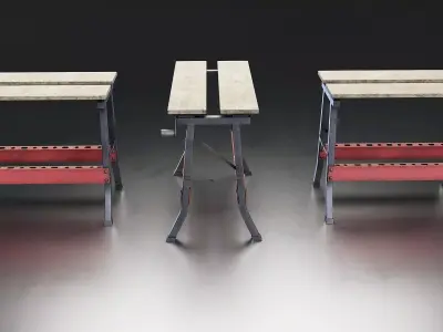 Folding Metal Workbench Low-poly 3D model