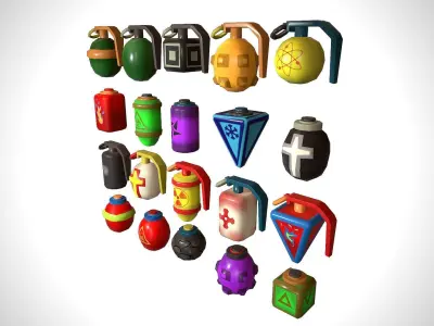 set granade different colored grenades Low-poly 3D model