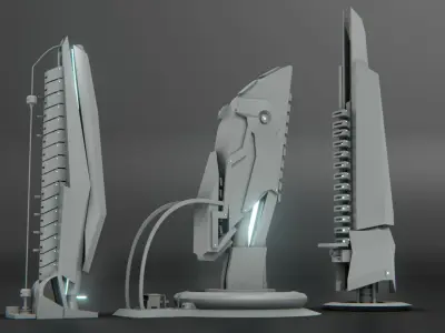 Low Poly Sci-Fi kitbash mini set Low-poly 3D model