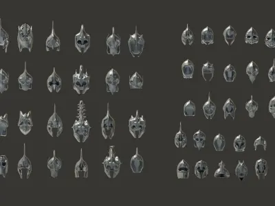 50 Model of warrior helmet-weapons and armor-Vol 03 Low-poly 3D model
