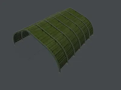 Military Airport Shed - simple aircraft hangar - green Low-poly 3D model