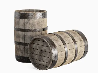 Wooden Barrel Set Low-poly 3D model purchase
