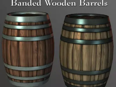 Banded Wooden Barrels Low-poly 3D model