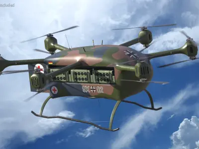 Tactical Medical Transport Quadcopter and Stretcher  purchase 3D model
