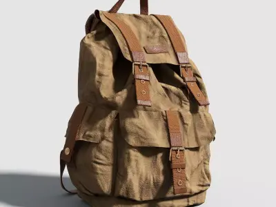 Backpack in tan with straps Low-poly 3D model