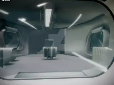 room 3d inside of futuristic train Low-poly 3D model
