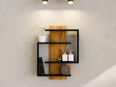 Modern Industrial Wood  and Metal Wall Shelf 3D Model Free 3D model