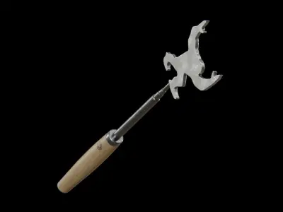 Barbeque Fork Long Extendable  oak wood dark Low-poly 3D model