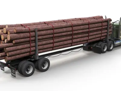Kenworth W900A log train truck Low-poly 3D model