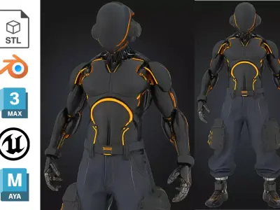 Black Futuristic Cyborg Character Low-poly 3D model