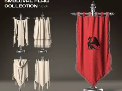 5 Medival Flag COLLECTION Vol 01   Low-poly 3D model