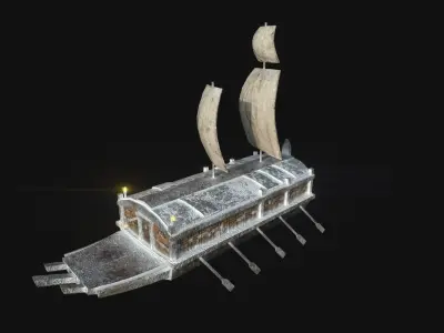 Korean Turtle Ship - Medieval Warship 03 - Snow Low-poly 3D model