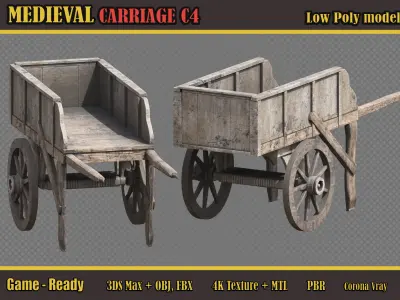 Medieval Carriage C4 Low-poly 3D model