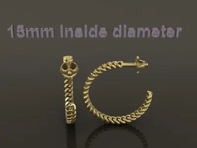 Earring Hoop Cuban Style Link Open Back 15mm inside  3D print model