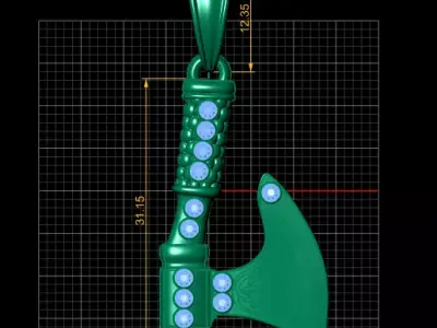 Axe Pendant with Celtic Knotwork and Ruby Accents 3D print model