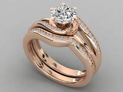 Round Solitaire With Twisted Band Wedding Ring Sets 3D print model