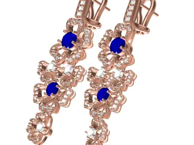 Antique Floral Design Diamond Long Earring 3D print model