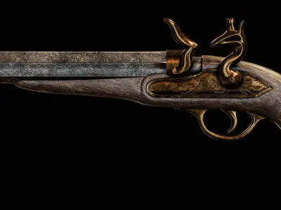 Feather and Flint - Game Ready Ornate Flintlock Pistol Low-poly 3D model