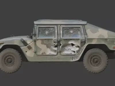 Damaged Armored Humvee Military Vehicle 3D Model v02 Low-poly 3D model