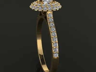 Dome Diamond Halo Flush Band Engagement Ring 3D print model