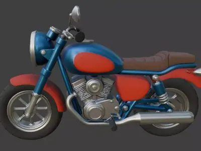 Cartoon Red Chopper Motorcycle 3D Model 3D model 2