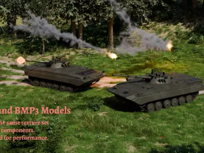 BMP2 and BMP3 Modular Low Poly Game Ready Asset Low-poly 3D model