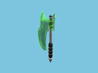 Medieval Battle Axe 04 Green Transparent - Fantasy Weaponry Low-poly 3D model