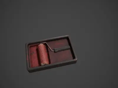 Paint Roller and Tray - Red Paint Low-poly 3D model