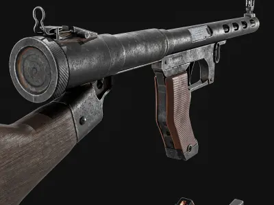 Japanese  Type 1 Nambu Sub Machine Gun  Low-poly 3D model