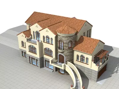 Villa house with stairs 3D model purchase