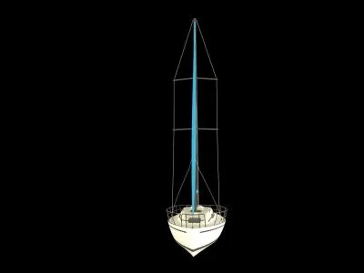 3D model of a sailboat with a white hull and a blue sail 3D model
