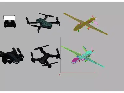 Multi type unmanned aerial vehicles Low-poly 3D model