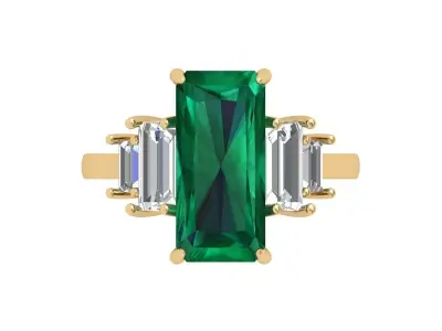 Emerald 5 Stone Art Deco Ring 3D print model