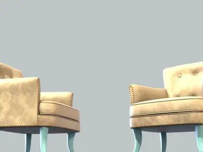 Vintage Chair Gold Velvet Upholstery LightBlue Legs 3D model