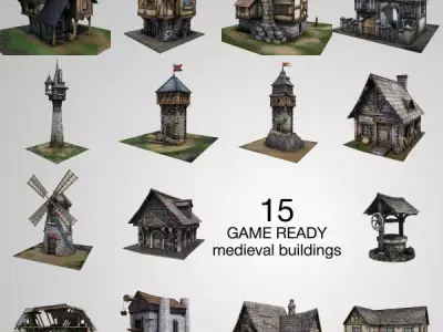 15 Medieval Buildings Model Pack Low-poly 3D model