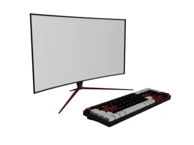 Curved Monitor and Keyboard 3D Model Free low-poly 3D model