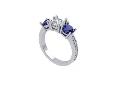 Solitair 3 Stone Ring 3D print model 3